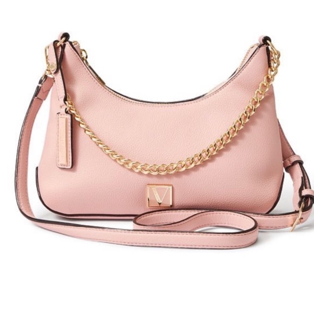 Victoria's Secret Rose Pink and Gold Shoulder Bag with Crescent Silhouette